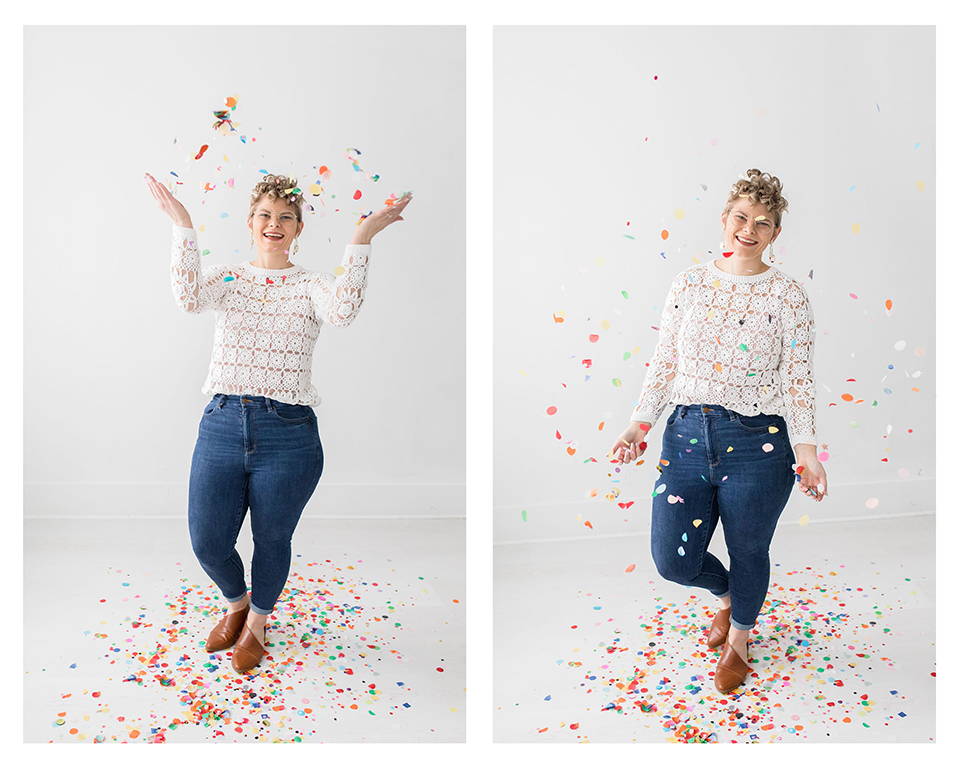 Blonde girl celebrating with confetti Photography